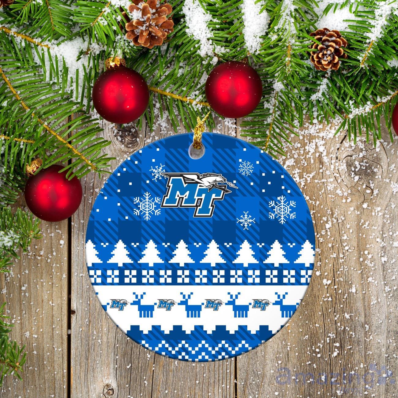 Middle Tennessee Blue Raiders Ceramic Ornament Christmas Pixel Art Tartan Background image Middle Tennessee Blue Raiders Ceramic Ornament Christmas Pixel Art Tartan Background Product Photo 2