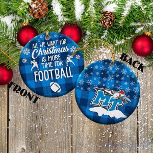 Middle Tennessee Blue Raiders Ceramic Ornament Christmas Pixel Art Tartan Background Gift For Xmas Product Photo 1