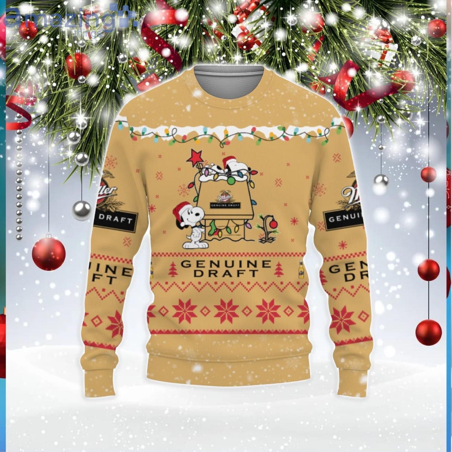 Miller Genuine Draft Beers American Whiskey Beers Merry Christmas Snoopy House Cute Gift 3D Ugly Christmas Sweater Product Photo 1