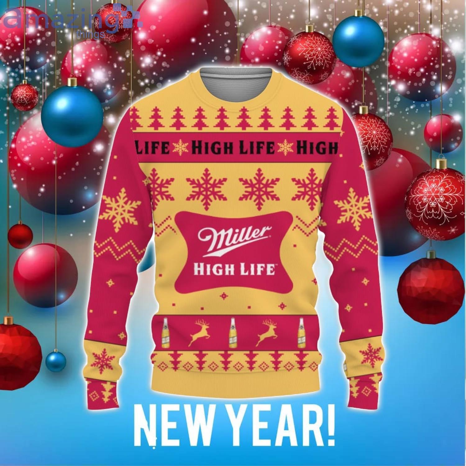 Miller High Life Beers Big Snowflake Pattern Ugly Christmas 3D Sweater For Men And Women image Miller High Life Beers Big Snowflake Pattern Ugly Christmas 3D Sweater For Men And Women Product Photo 1