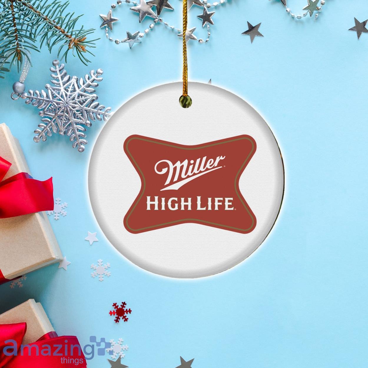 Miller High Life Merry Christmas Circle Ornament image Miller High Life Merry Christmas Circle Ornament Product Photo 1