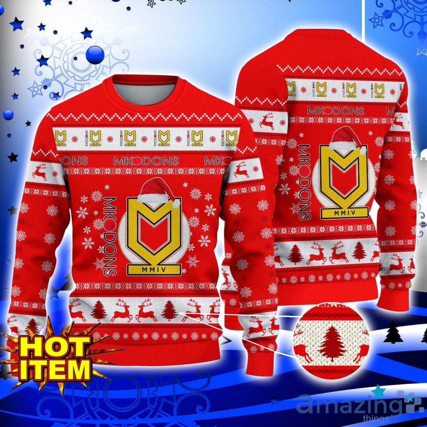 Milton Keynes Dons EFL Championship 3D Ugly Christmas Sweater Christmas Hoilday Gift image Milton Keynes Dons EFL Championship 3D Ugly Christmas Sweater Christmas Hoilday Gift Product Photo 1