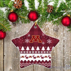 Minnesota Golden Gophers Ceramic Ornament Christmas Pixel Art Tartan Background Product Photo 1