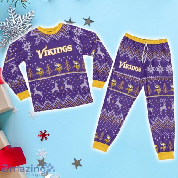 Minnesota Vikings Ugly Christmas Raglan Pajamas Set