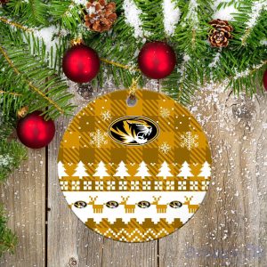 Missouri Tigers Ceramic Ornament Christmas Pixel Art Tartan Background Gift For Xmas Product Photo 2