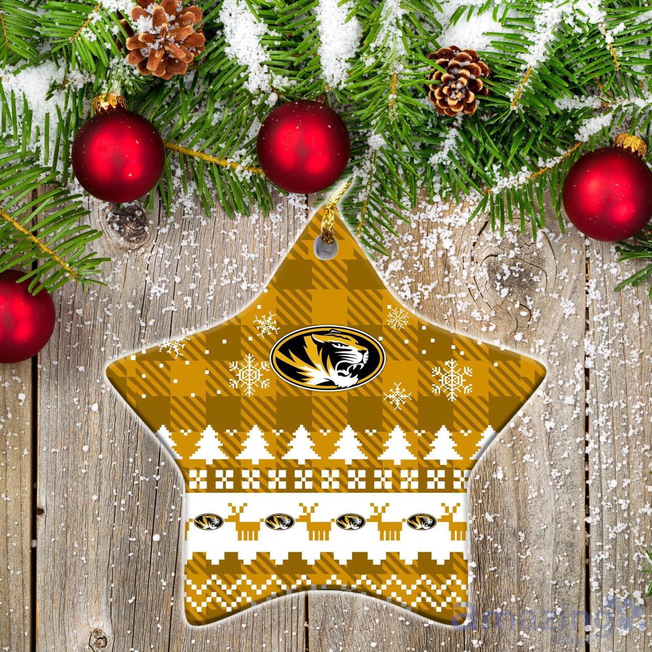 Missouri Tigers Ceramic Ornament Christmas Pixel Art Tartan Background Gift For Xmas image Missouri Tigers Ceramic Ornament Christmas Pixel Art Tartan Background Gift For Xmas Product Photo 1