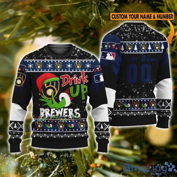 MLB Grinch Drink Up Milwaukee Brewers Custom Name And Number Ugly