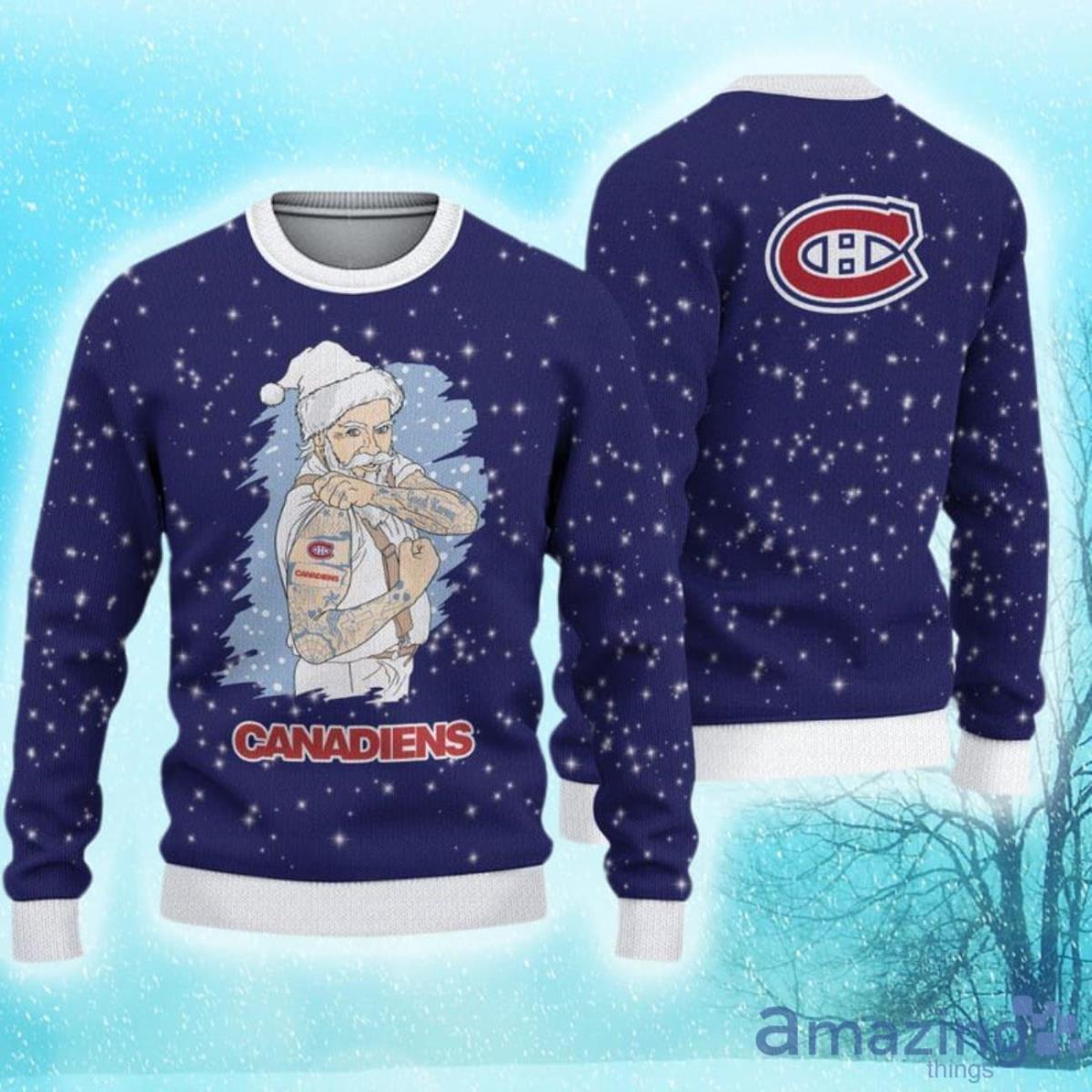 Montreal Canadiens Christmas Santa Claus Tattoo Limited Edition Ugly Sweater image Montreal Canadiens Christmas Santa Claus Tattoo Limited Edition Ugly Sweater Product Photo 1