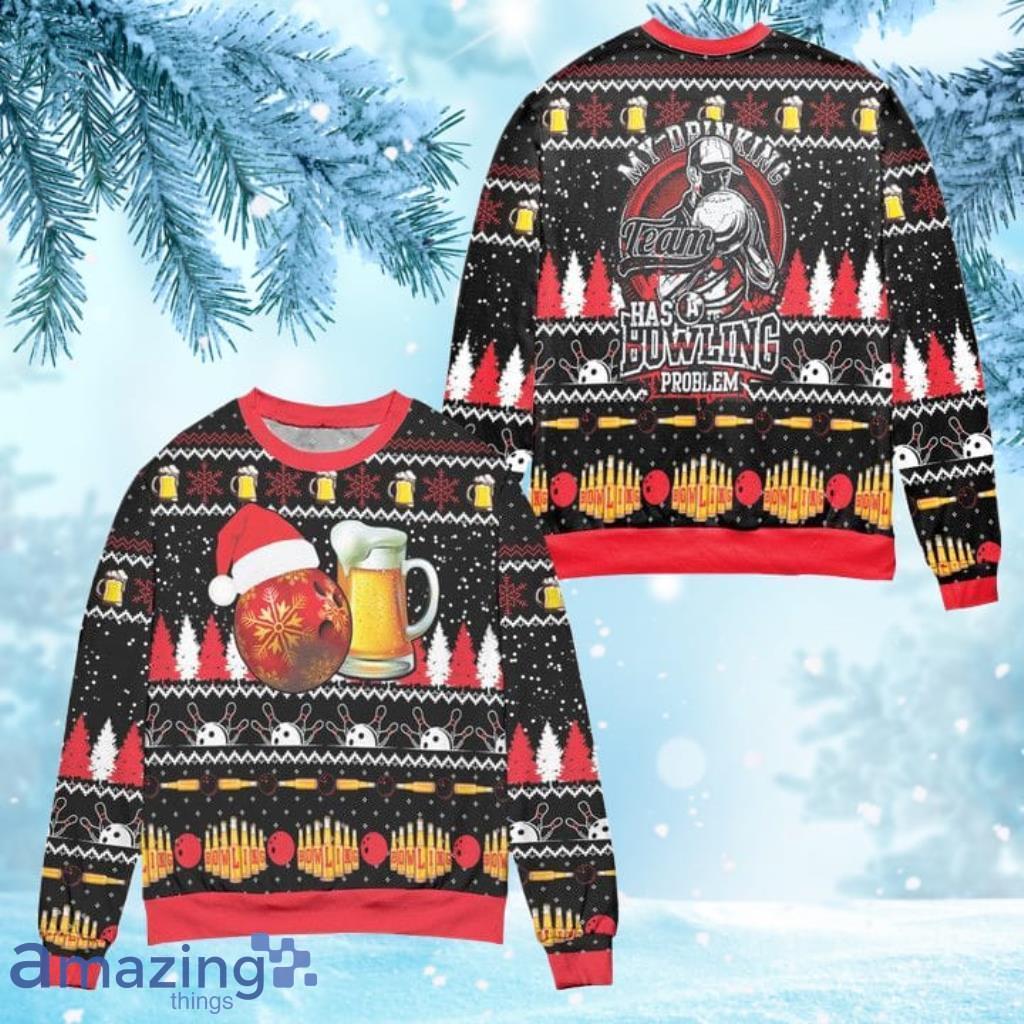 My Drinking Team Has A Bowling Problem Snowflake Pattern Ugly Christmas Sweater Black image My Drinking Team Has A Bowling Problem Snowflake Pattern Ugly Christmas Sweater - Black Product Photo 1