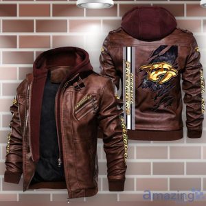 Nashville Predators Striped Style Leather Jacket For Fans Product Photo 2