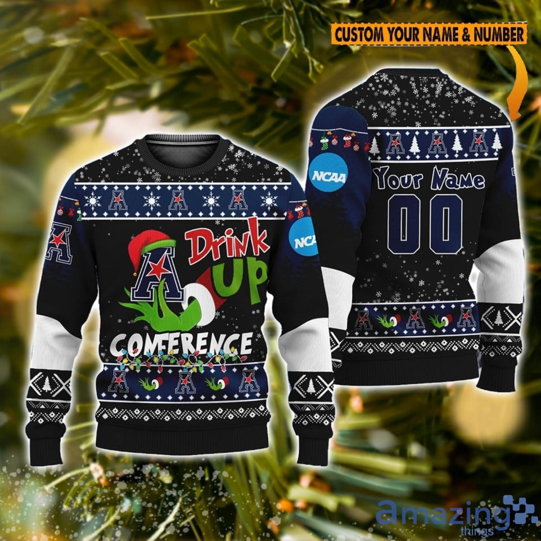 NCAA Grinch Drink Up American Athletic Conference Devils Custom Name And Number Ugly Christmas Sweater Christmas Gift image NCAA Grinch Drink Up American Athletic Conference Devils Custom Name And Number Ugly Christmas Sweater Christmas Gift Product Photo 1