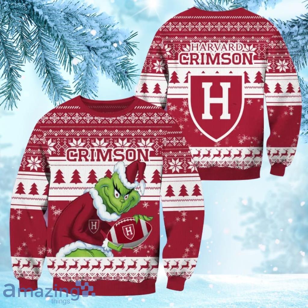 NCAA Harvard Crimson Grinch Personalized Christmas Ugly Sweater 3D Gift For Big Fans image NCAA Harvard Crimson Grinch Personalized Christmas Ugly Sweater 3D Gift For Big Fans Product Photo 1
