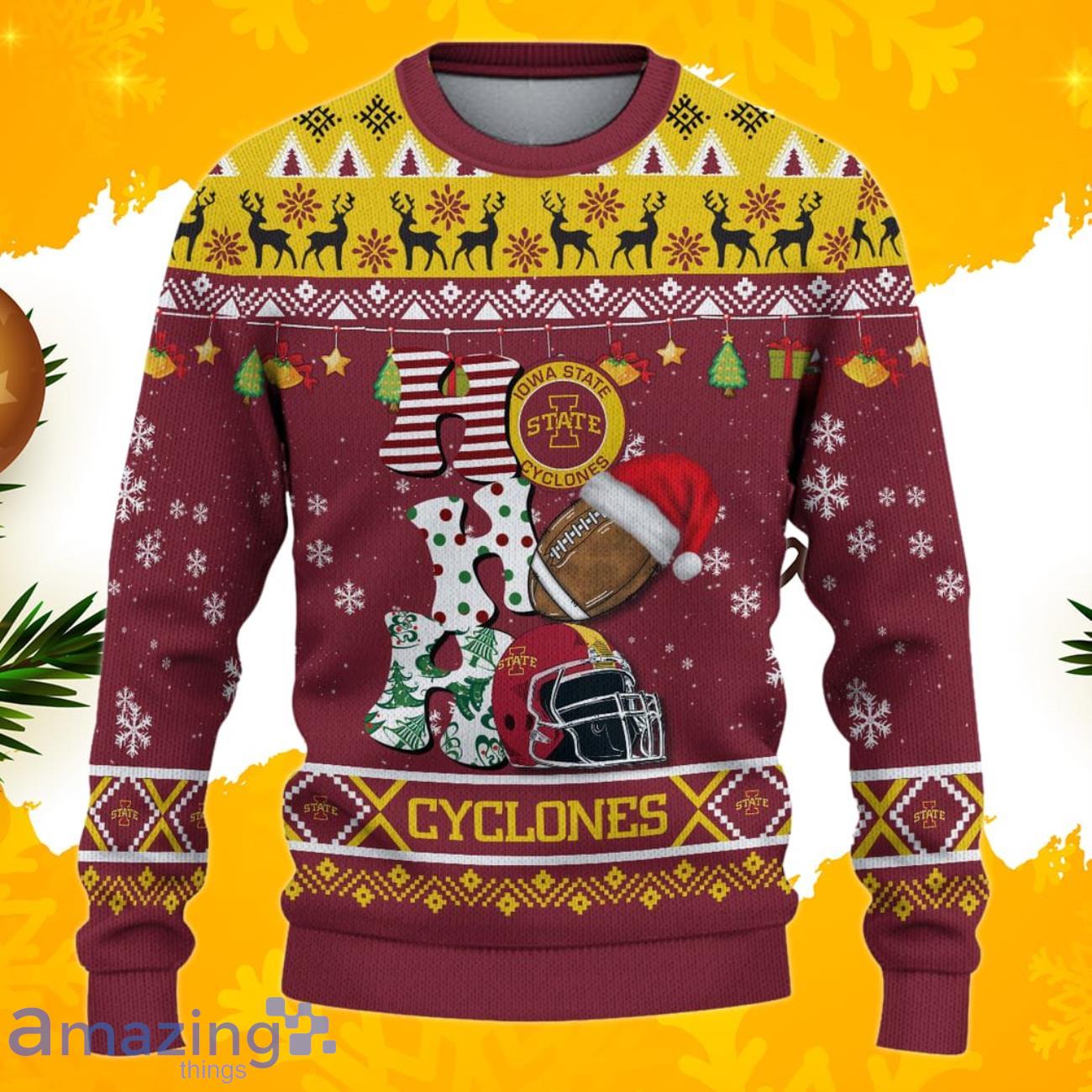 NCAA Iowa State Cyclones HO HO HO Ugly Christmas Sweater Custom Name image NCAA Iowa State Cyclones HO HO HO Ugly Christmas Sweater Custom Name Product Photo 2