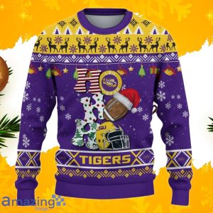 NCAA LSU Tigers HO HO HO Ugly Christmas Sweater Custom Name Product Photo 2