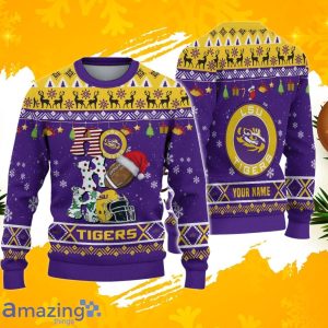 NCAA LSU Tigers HO HO HO Ugly Christmas Sweater Custom Name Product Photo 1