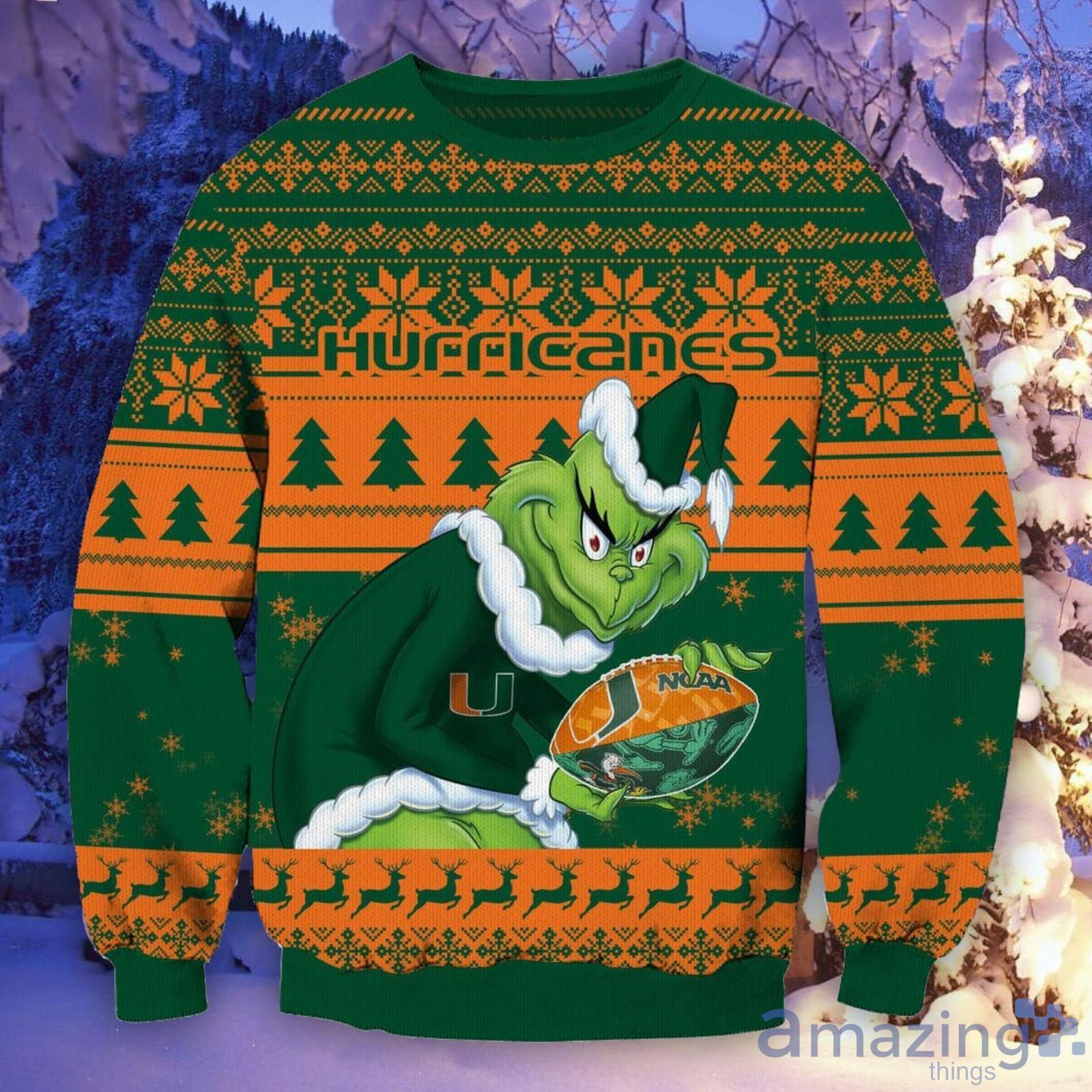 NCAA Miami Hurricanes Grinch Christmas Ugly Sweater image NCAA Miami Hurricanes Grinch Christmas Ugly Sweater Product Photo 2