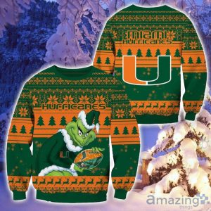 NCAA Miami Hurricanes Grinch Christmas Ugly Sweater Product Photo 1