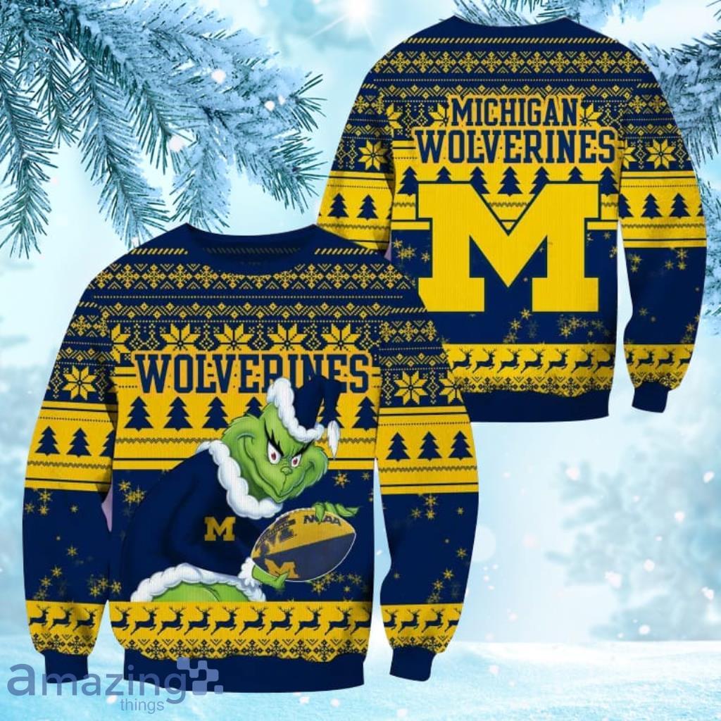 NCAA Michigan Wolverines Grinch Personalized Christmas Ugly Sweater 3D Gift For Big Fans image NCAA Michigan Wolverines Grinch Personalized Christmas Ugly Sweater 3D Gift For Big Fans Product Photo 1