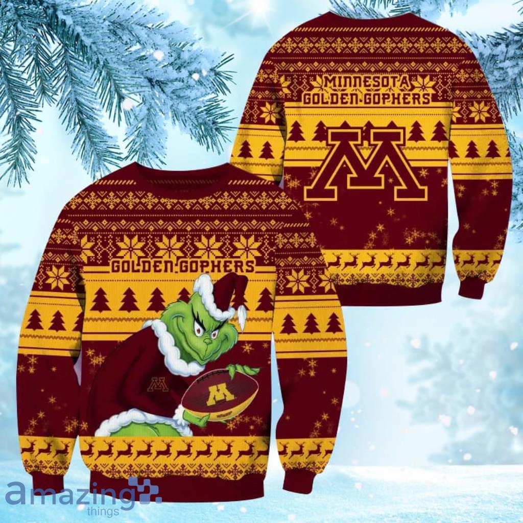 NCAA Minnesota Golden Gophers Grinch Personalized Christmas Ugly Sweater 3D Gift For Big Fans image NCAA Minnesota Golden Gophers Grinch Personalized Christmas Ugly Sweater 3D Gift For Big Fans Product Photo 1