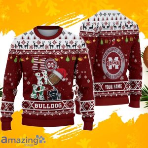 NCAA Mississippi State Bulldogs HO HO HO Ugly Christmas Sweater Custom Name Product Photo 1