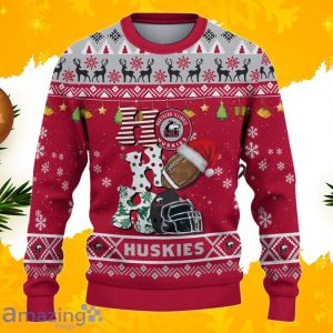 NCAA Northern Illinois Huskies HO HO HO Ugly Christmas Sweater Custom Name Product Photo 2