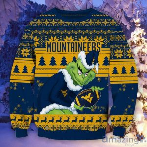 NCAA West Virginia Mountaineers Grinch Christmas Ugly Sweater Product Photo 2