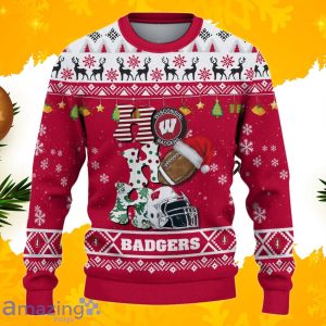 NCAA Wisconsin Badgers HO HO HO Ugly Christmas Sweater Custom Name Product Photo 2