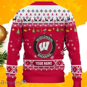 NCAA Wisconsin Badgers HO HO HO Ugly Christmas Sweater Custom Name Product Photo 3
