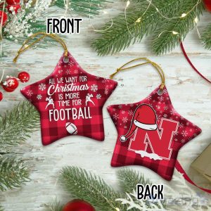 Nebraska Cornhuskers Ceramic Ornament Christmas Pixel Art Tartan Background Product Photo 2
