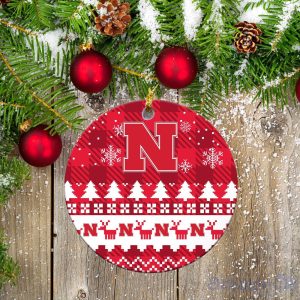 Nebraska Cornhuskers Ceramic Ornament Christmas Pixel Art Tartan Background Gift For Xmas Product Photo 2