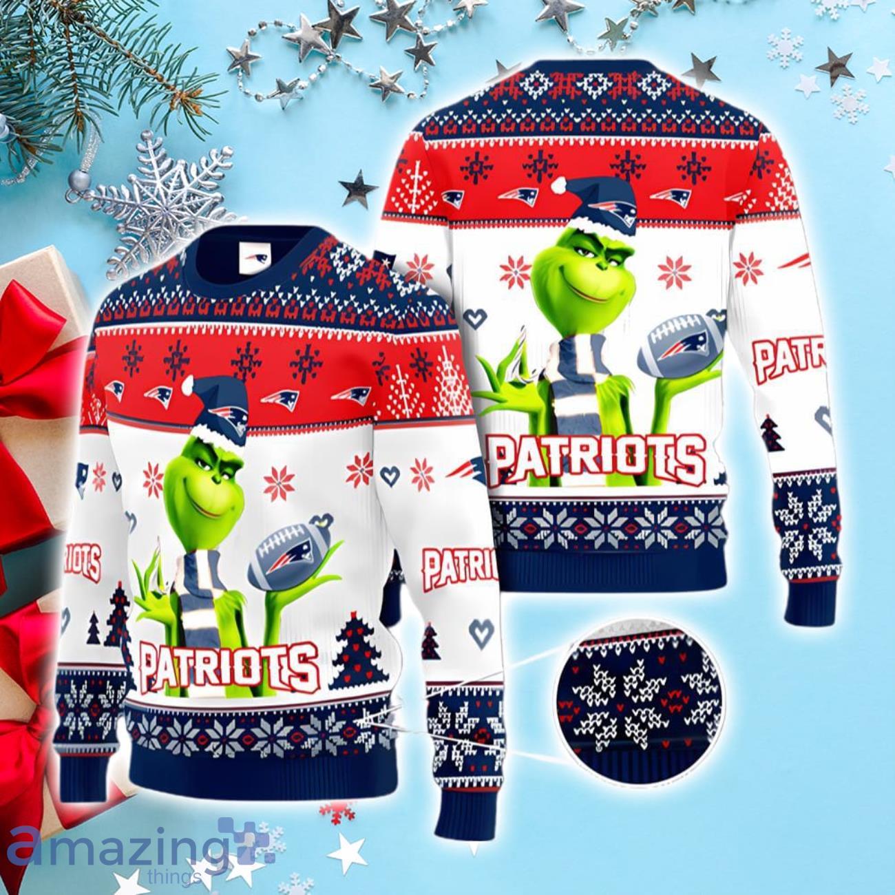 Cute Grinch American Football New England Patriots Ugly Christmas Sweater -  Freedomdesign