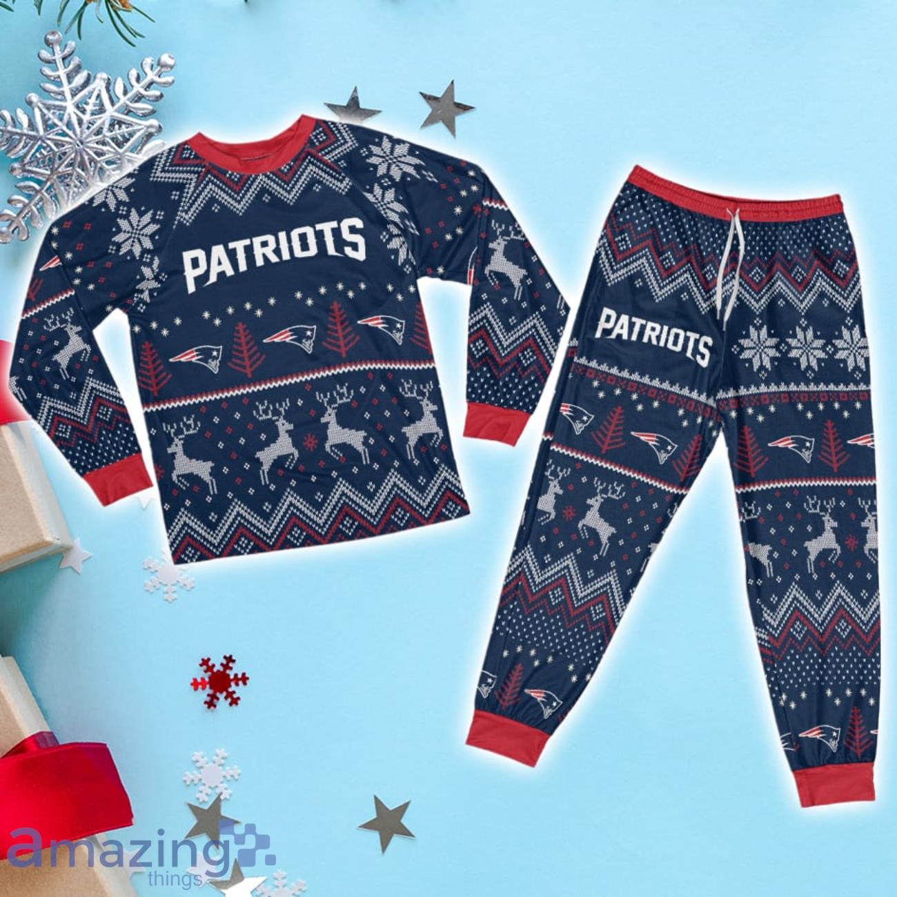 New England Patriots Ugly Christmas Raglan Pajamas Set image New England Patriots Ugly Christmas Raglan Pajamas Set Product Photo 1