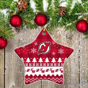 New Jersey Devils Ceramic Ornament Christmas Pixel Art Tartan Background Product Photo 1