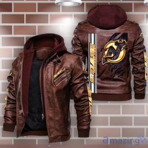 New Jersey Devils Striped Style Leather Jacket For Fans Product Photo 2