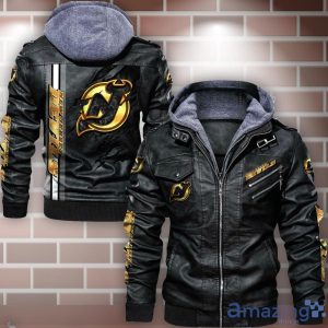 New Jersey Devils Striped Style Leather Jacket For Fans Product Photo 1