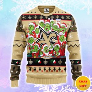 New Orleans Saints 12 Grinch Xmas Day Christmas AOP Sweater Product Photo 1