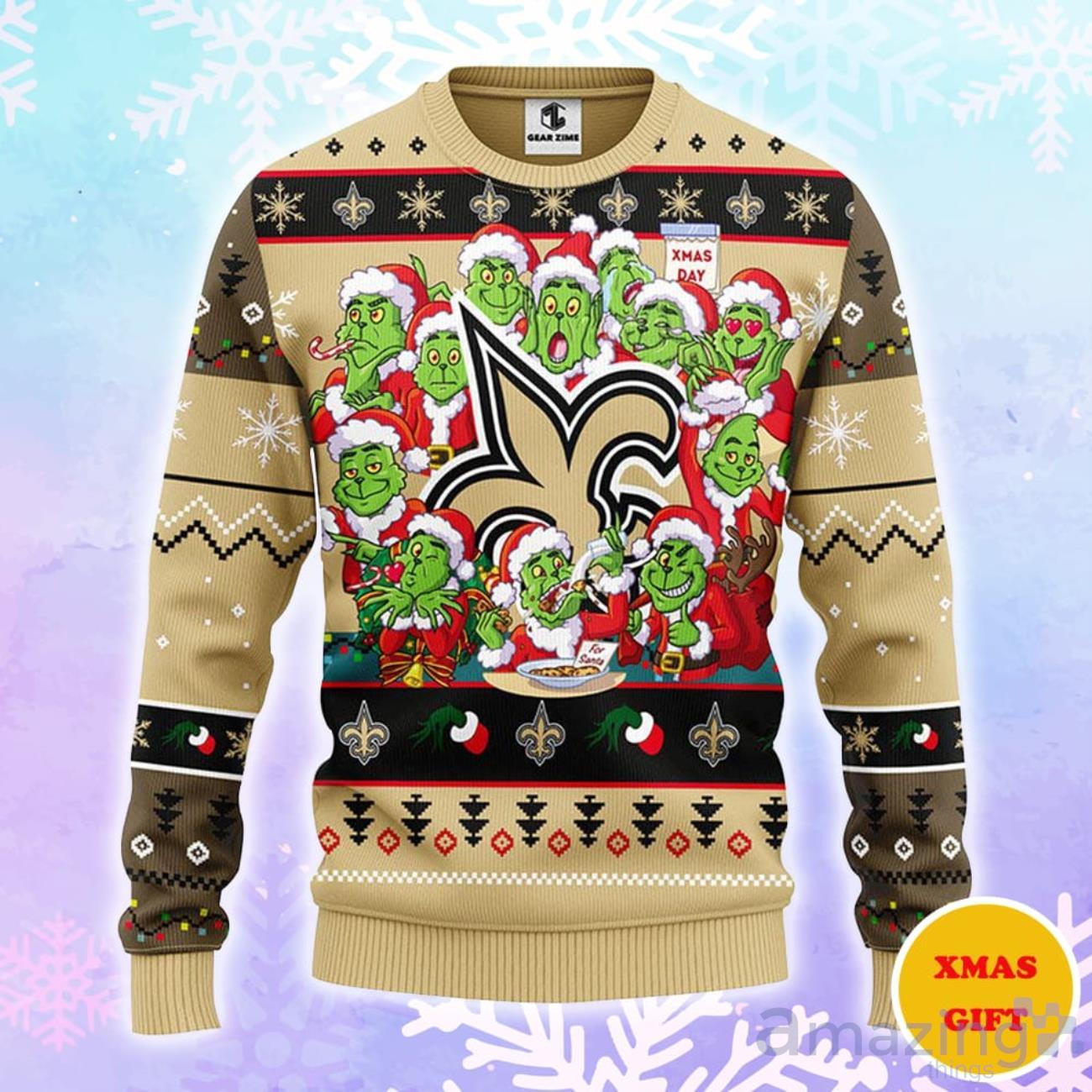 New Orleans Saints 12 Grinch Xmas Day Christmas AOP Sweater image New Orleans Saints 12 Grinch Xmas Day Christmas AOP Sweater Product Photo 1