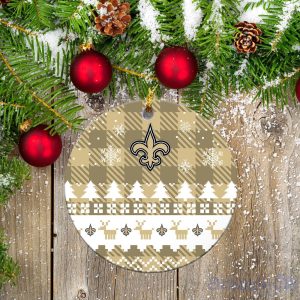 New Orleans Saints Ceramic Ornament Christmas Pixel Art Tartan Background Product Photo 2