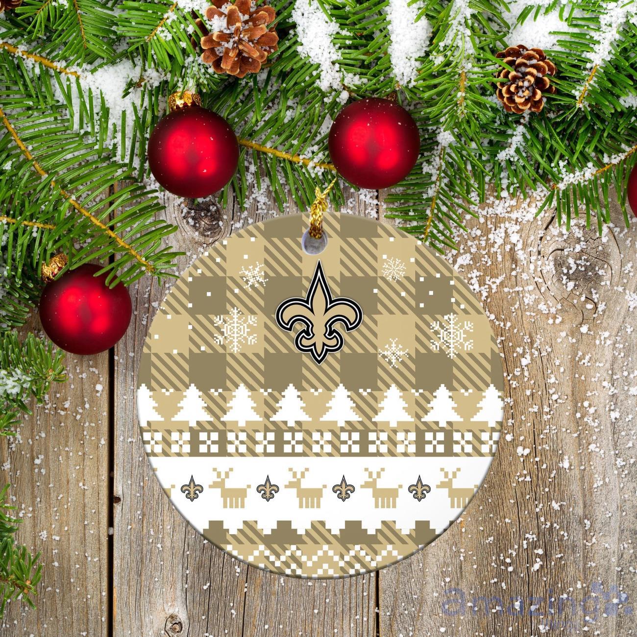 New Orleans Saints Ceramic Ornament Christmas Pixel Art Tartan Background image New Orleans Saints Ceramic Ornament Christmas Pixel Art Tartan Background Product Photo 2