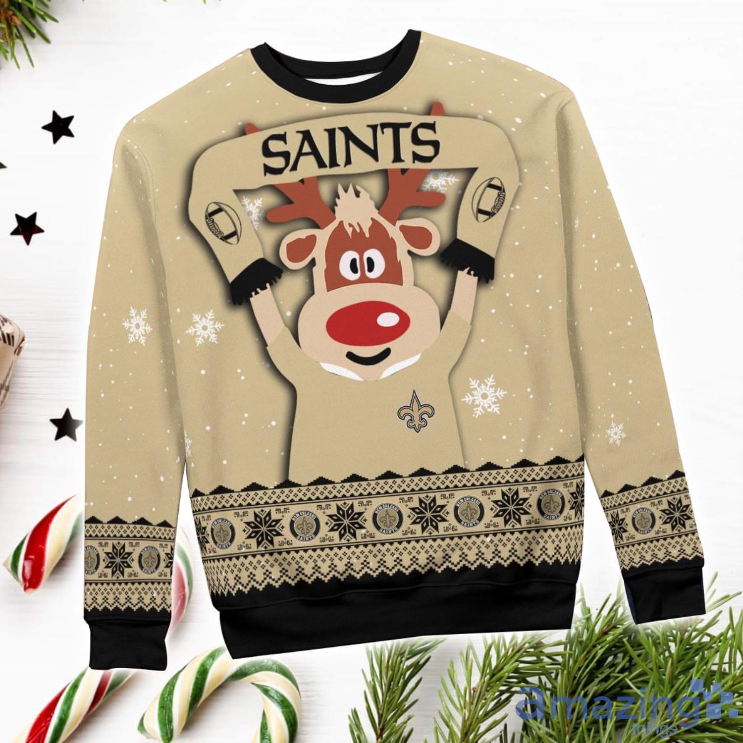 New Orleans Saints Cute Reindeer Ugly Christmas Sweater Christmas Party Gift image New Orleans Saints Cute Reindeer Ugly Christmas Sweater Christmas Party Gift Product Photo 3
