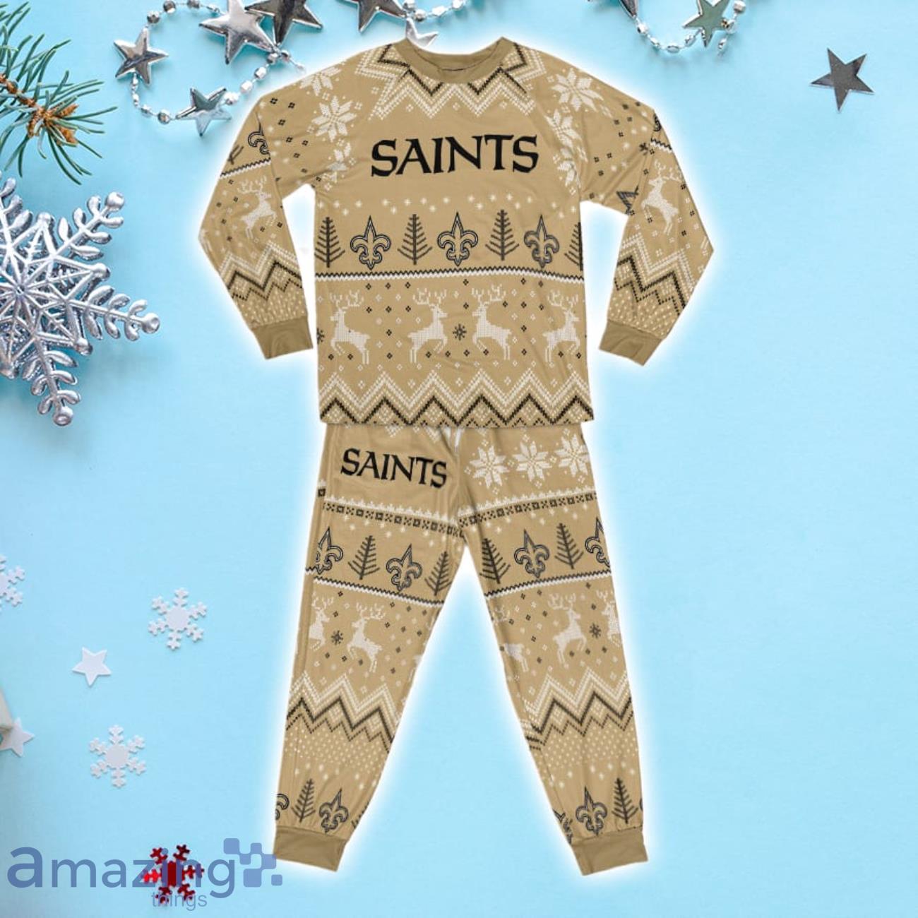 New Orleans Saints Ugly Christmas Raglan Pajamas Set image New Orleans Saints Ugly Christmas Raglan Pajamas Set Product Photo 2