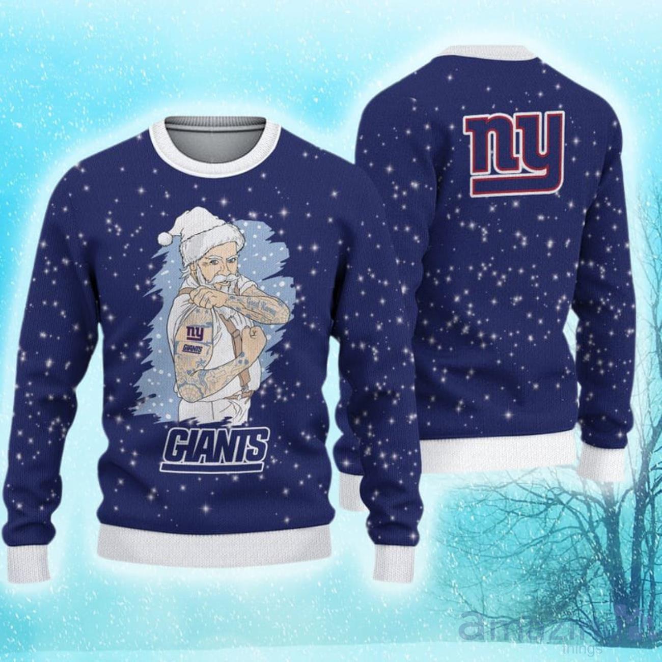New York Giants Christmas Santa Claus Tattoo Limited Edition Ugly Sweater image New York Giants Christmas Santa Claus Tattoo Limited Edition Ugly Sweater Product Photo 1