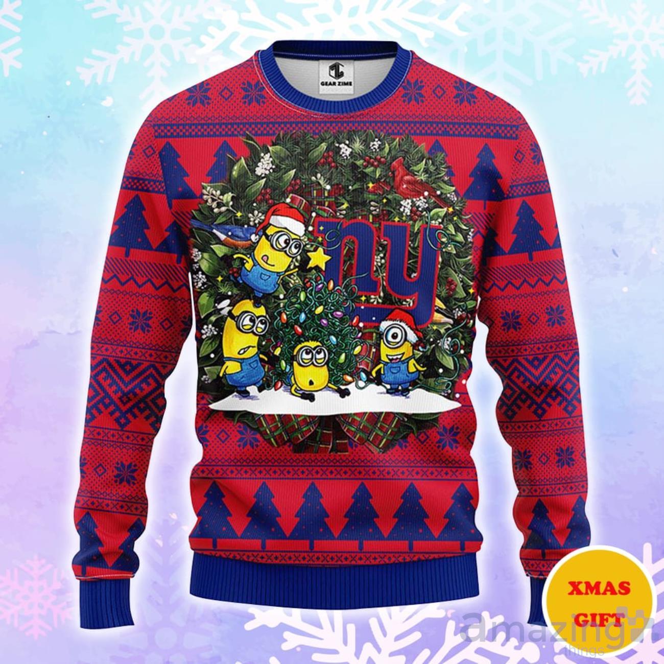 New York Giants Minion Christmas AOP Sweater image New York Giants Minion Christmas AOP Sweater Product Photo 1
