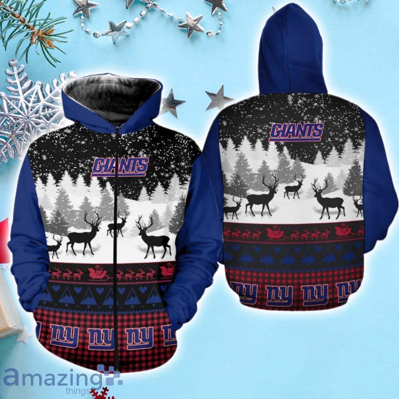 New York Giants Snow Reindeer Christmas Hoodie image New York Giants Snow Reindeer Christmas Hoodie Product Photo 2