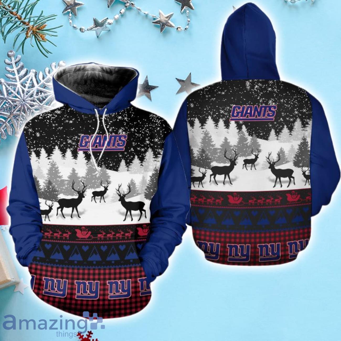 New York Giants Snow Reindeer Christmas Hoodie image New York Giants Snow Reindeer Christmas Hoodie Product Photo 1
