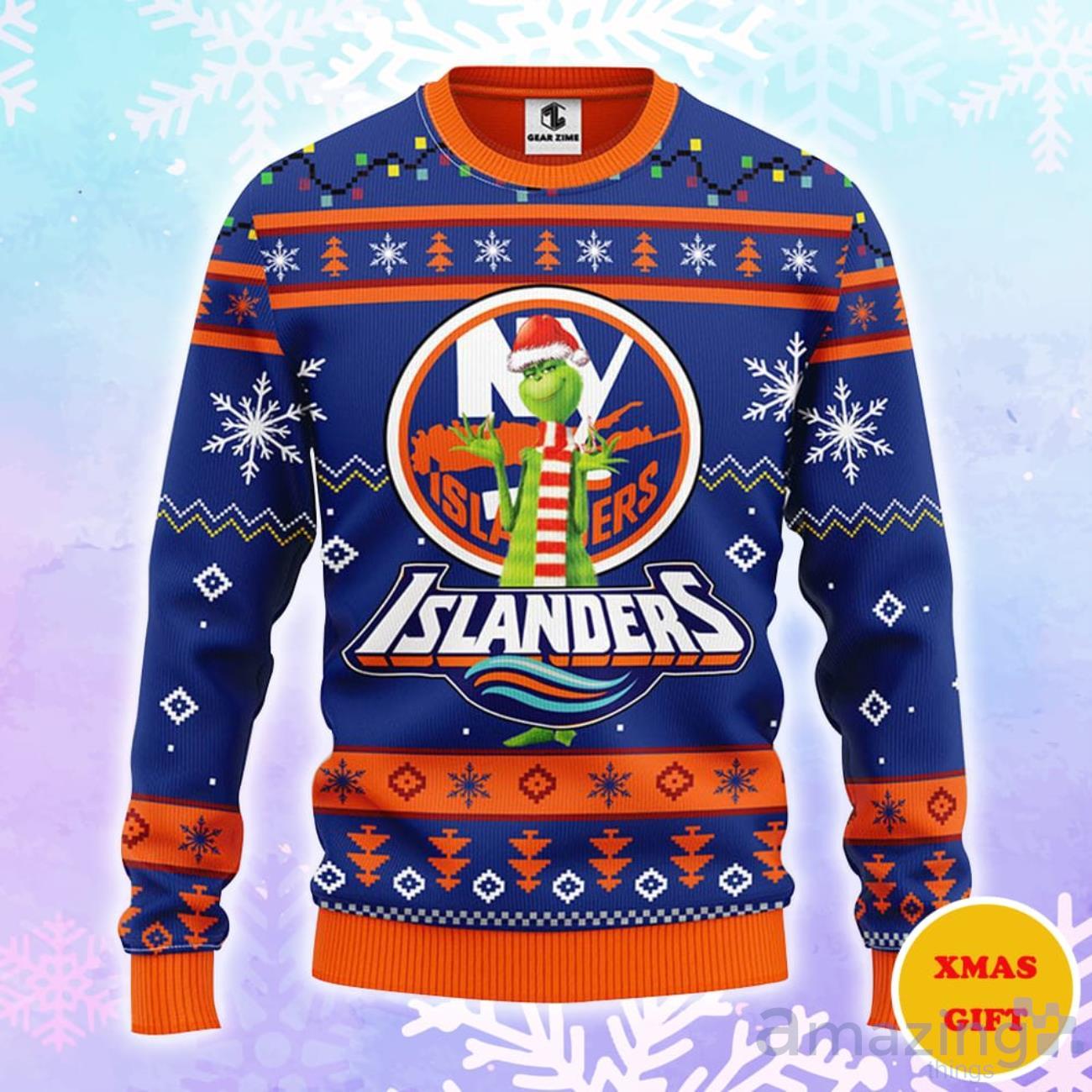 New York Islanders Funny Grinch Christmas AOP Sweater image New York Islanders Funny Grinch Christmas AOP Sweater Product Photo 1