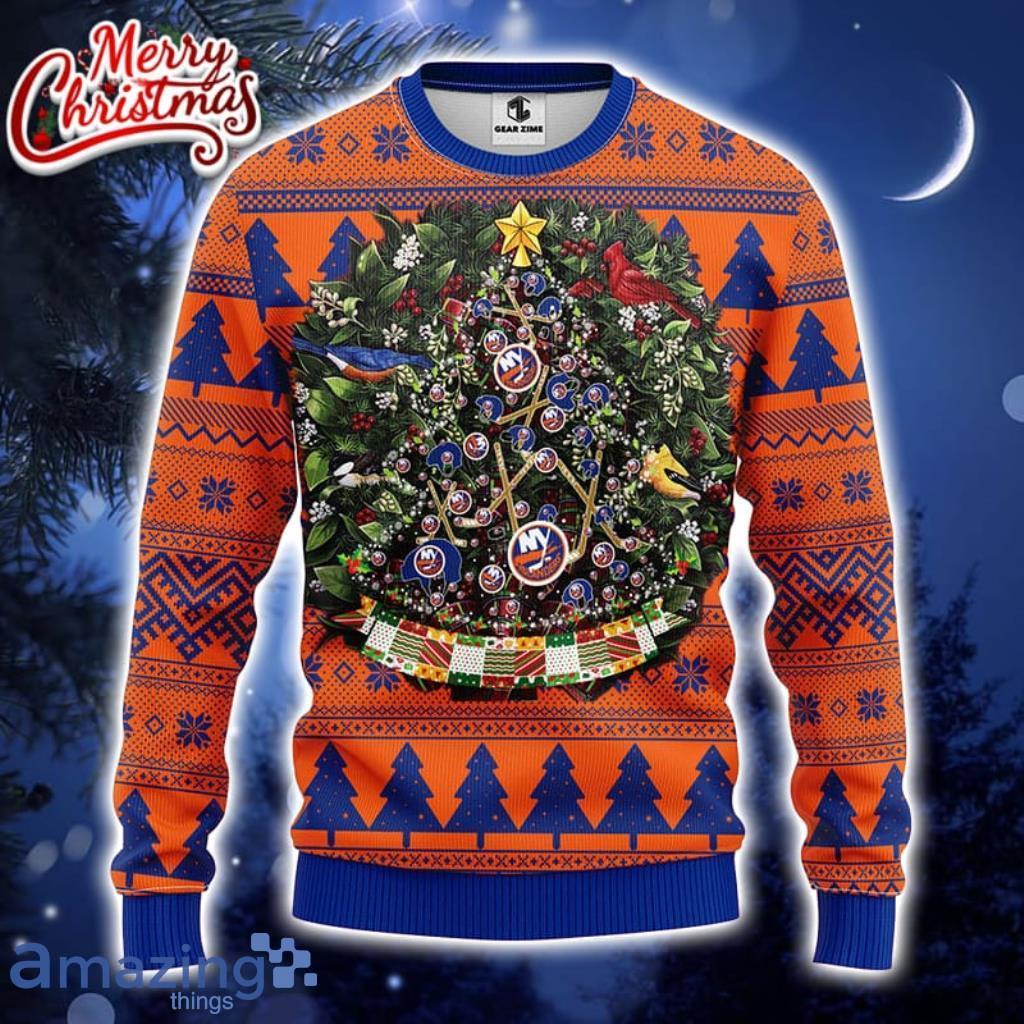 NHL New York Islanders Ugly Christmas Sweater Ball Pine Tree Christmas  Unisex Sweater