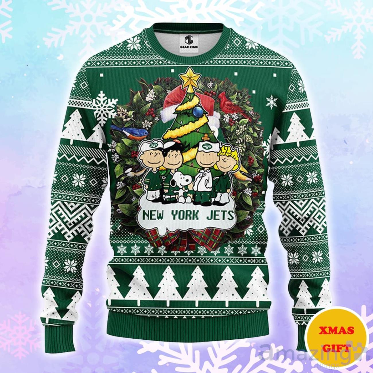 New York Jets Snoopy Dog Christmas AOP Sweater image New York Jets Snoopy Dog Christmas AOP Sweater Product Photo 1
