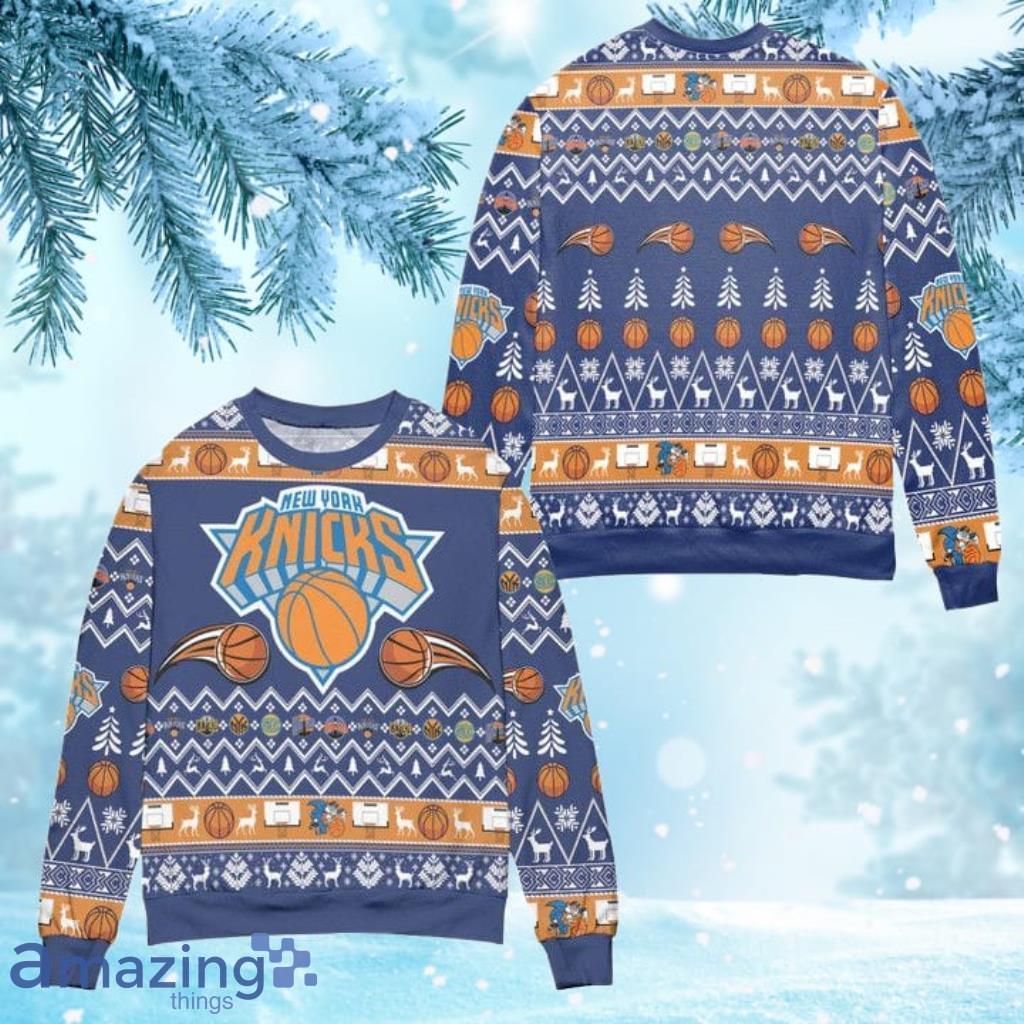 New York Knicks Basketball Team Reindeer Pattern Ugly Christmas