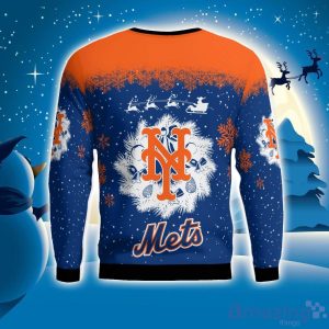 New York Mets Santa sleigh driving reindeer Pattern Ugly Christmas Sweater Product Photo 2
